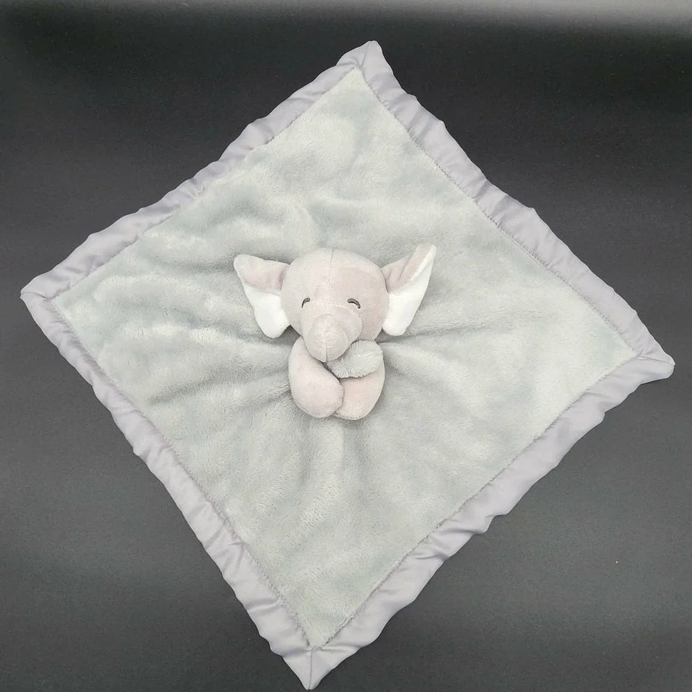 Carters Elephant Security Blanket Kids Gray Lovey Satin Trim Plush Snuggler‎